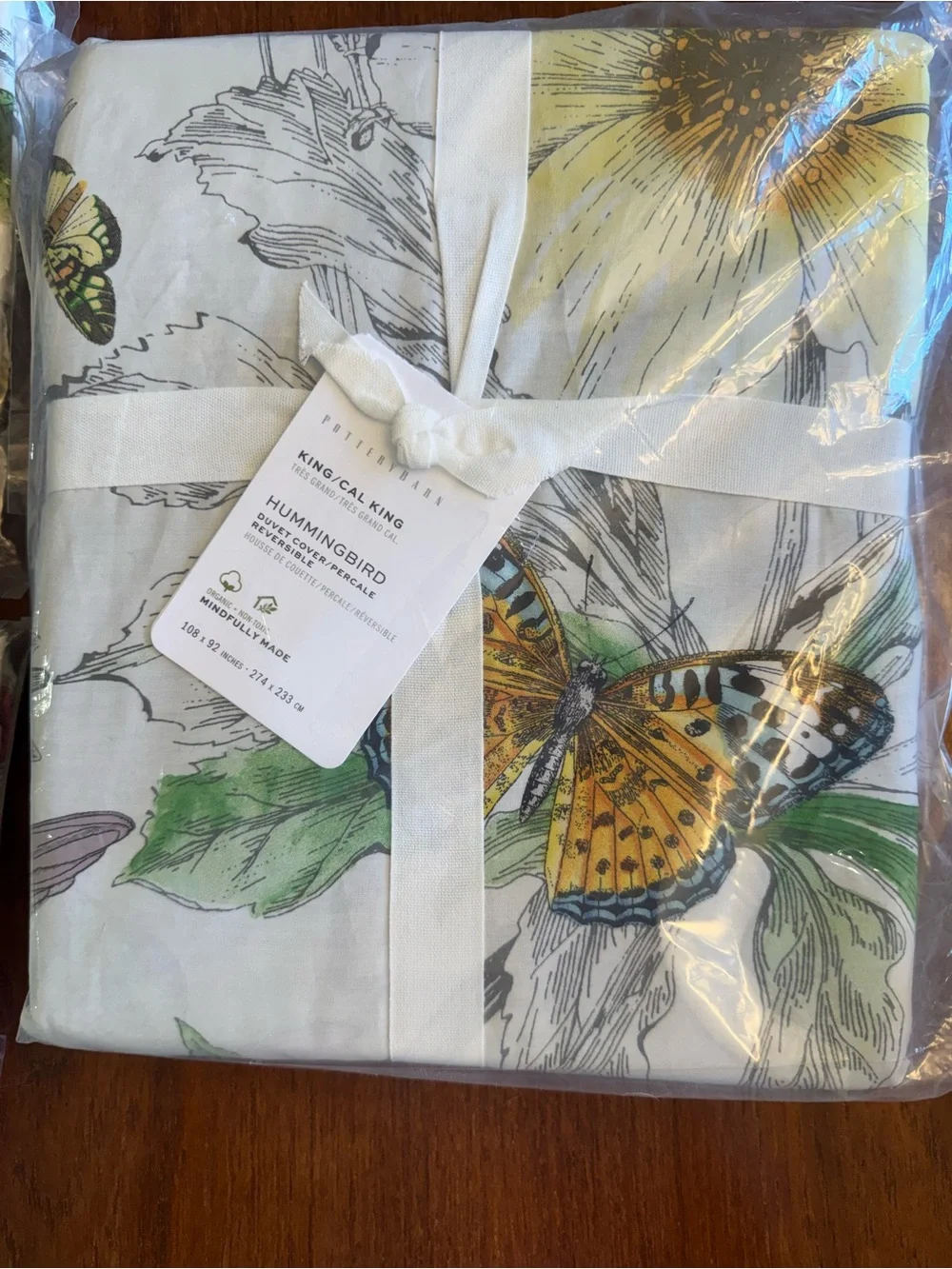 Pottery Barn Off-White Duvet Cover with Multicolor Floral & Hummingbird Print